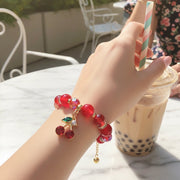 Red Cherry Charm Beaded Bracelet
