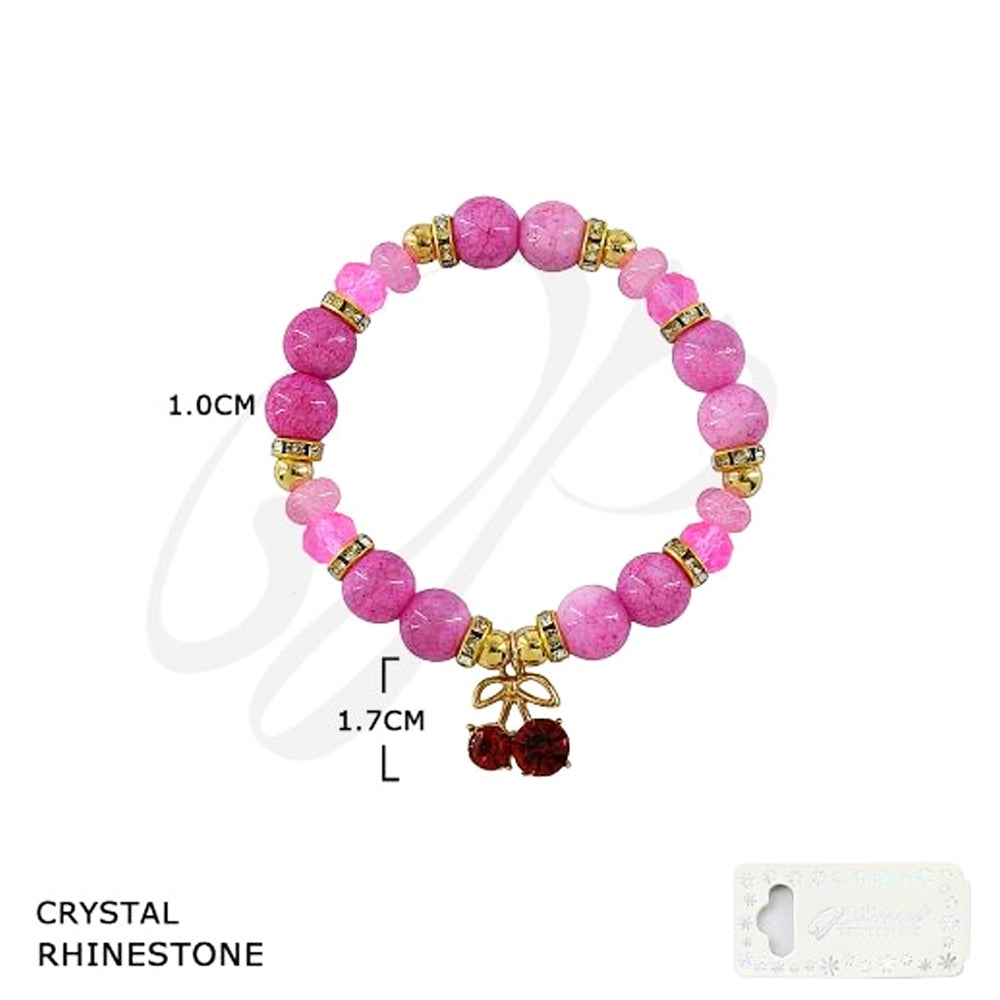 Vibrant Cherry Charm Crystal Beaded Bracelet (BRC-43704)