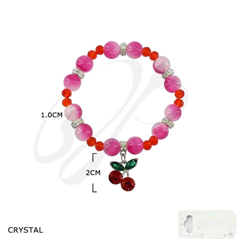 Cherry Charm Beaded Stretch Bracelet – Colorful Fruit Jewelry (BRC-43717)