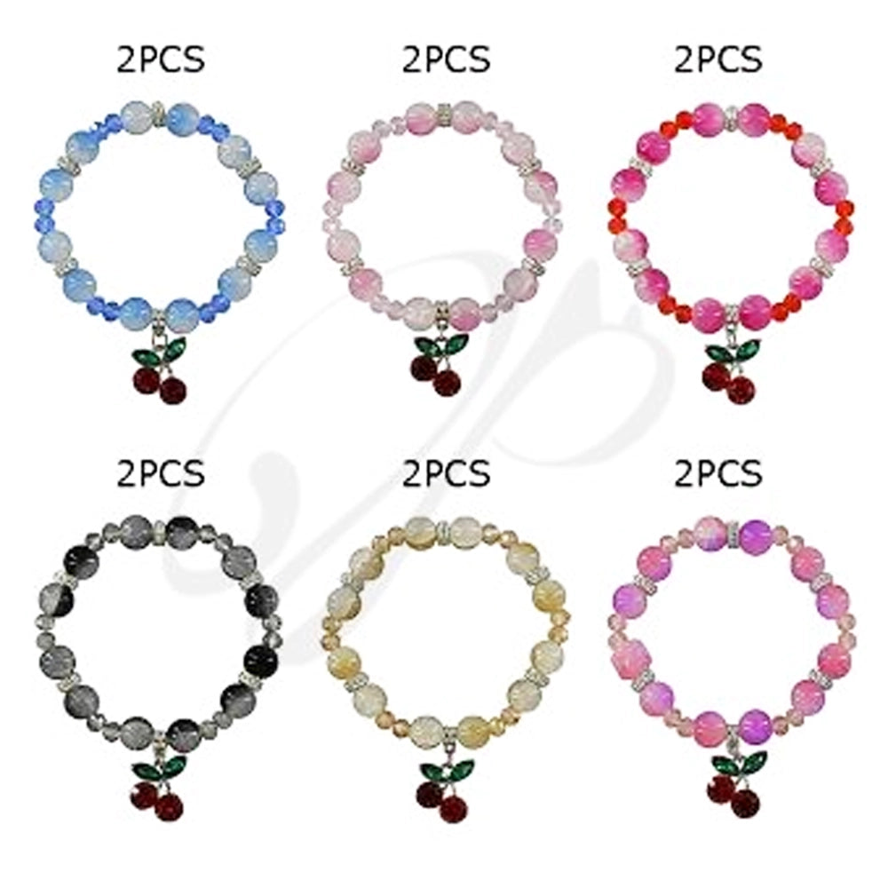 Cherry Charm Beaded Stretch Bracelet – Colorful Fruit Jewelry (BRC-43717)