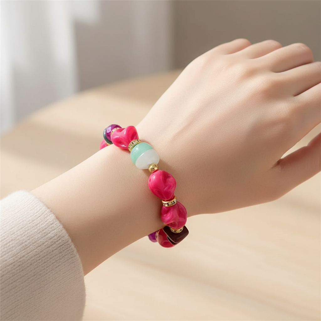 Multi-Color Irregular Gemstone & Rhinestone Stretch Bracelet Set (BRC-43760S)