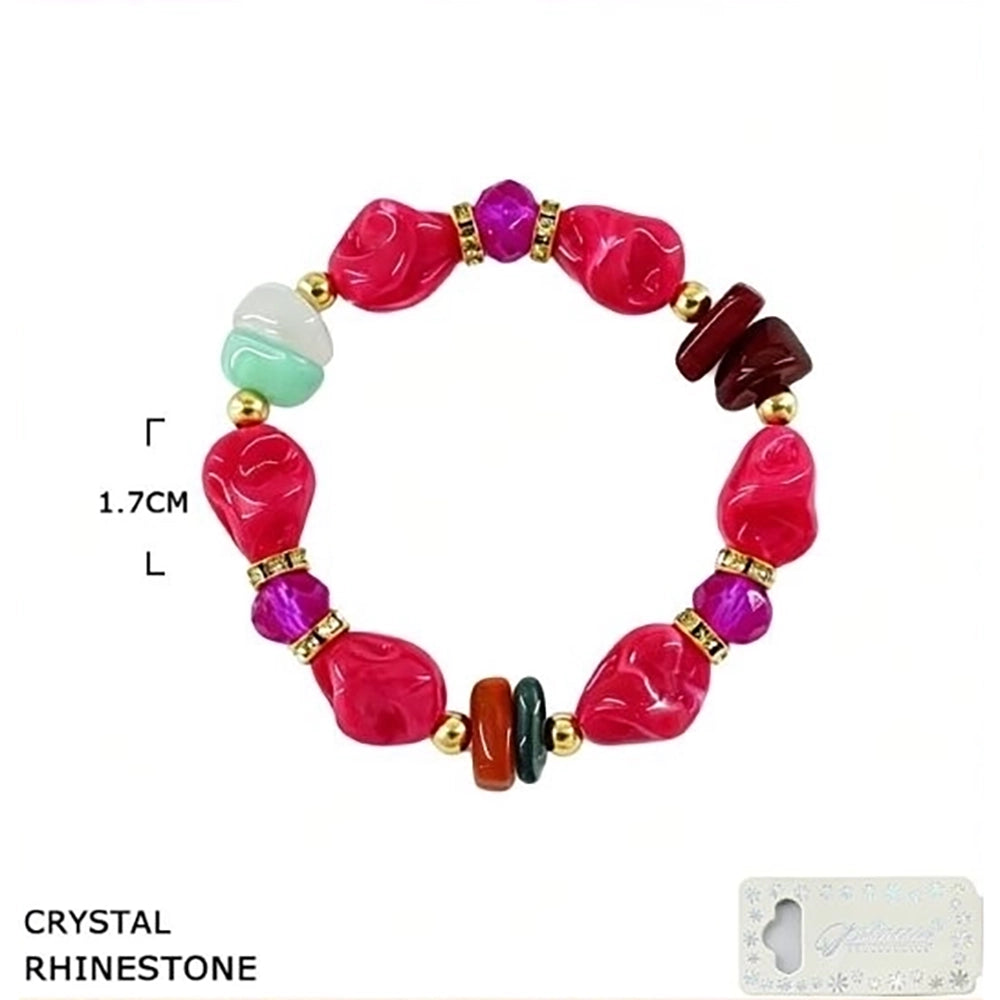 Multi-Color Irregular Gemstone & Rhinestone Stretch Bracelet Set (BRC-43760S)