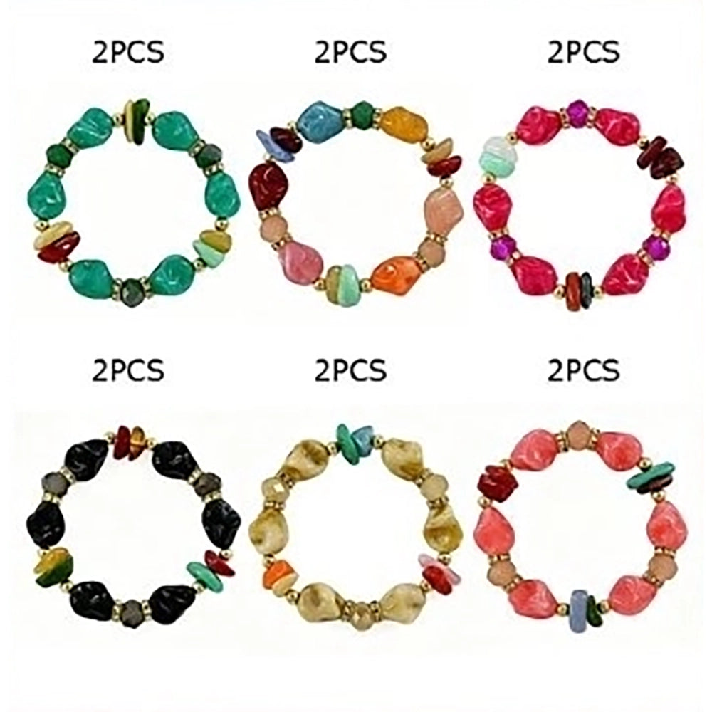 Multi-Color Irregular Gemstone & Rhinestone Stretch Bracelet Set (BRC-43760S)