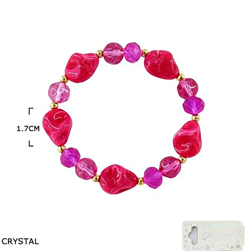 Chunky Beaded Elastic Bracelet – Vibrant Colorful Statement Wristband with Large Irregular Acrylic Beads (BRC-43761S)