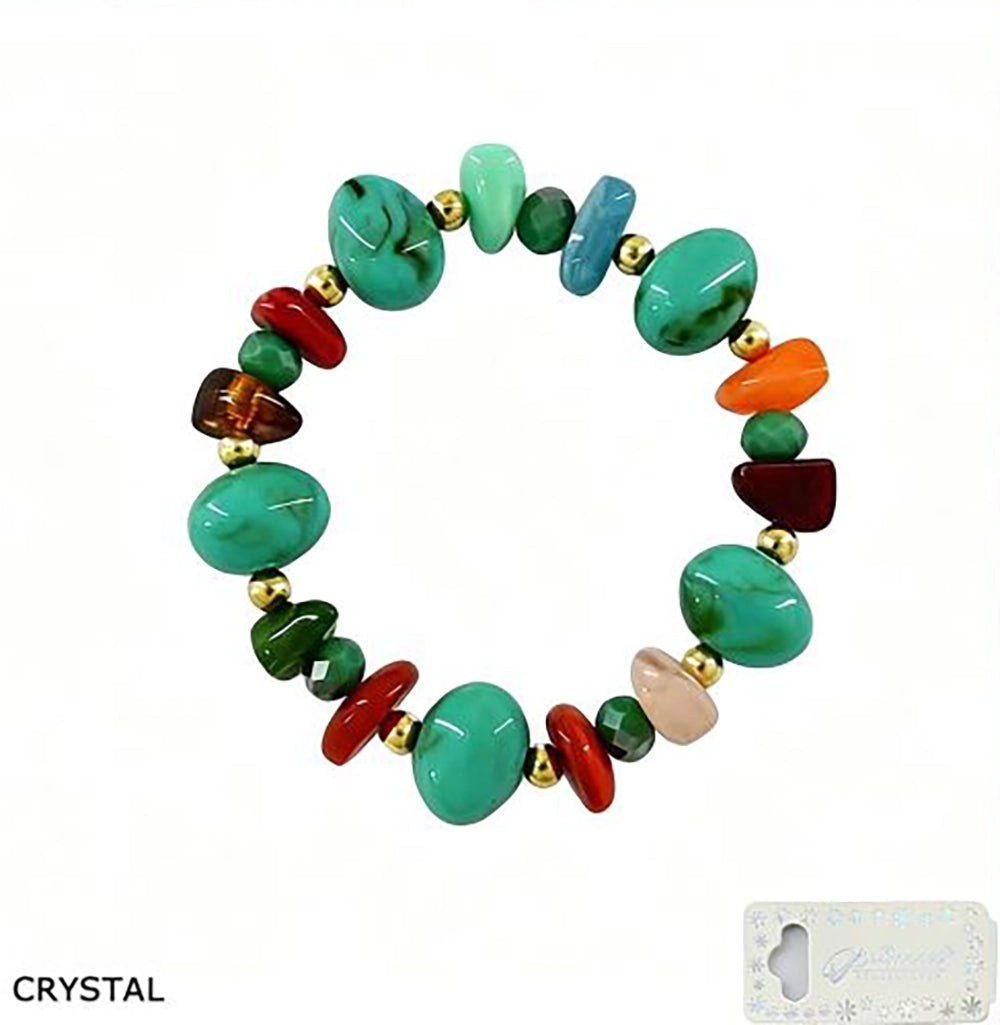 Natural Stone Beaded Stretch Bracelet – Colorful Chunky Crystal & Gemstone Chip Beads, Boho Stackable Elastic Jewelry for Women (BRC-43763S)