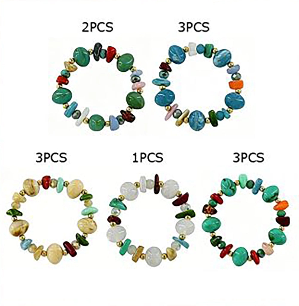 Natural Stone Beaded Stretch Bracelet – Colorful Chunky Crystal & Gemstone Chip Beads, Boho Stackable Elastic Jewelry for Women (BRC-43763S)