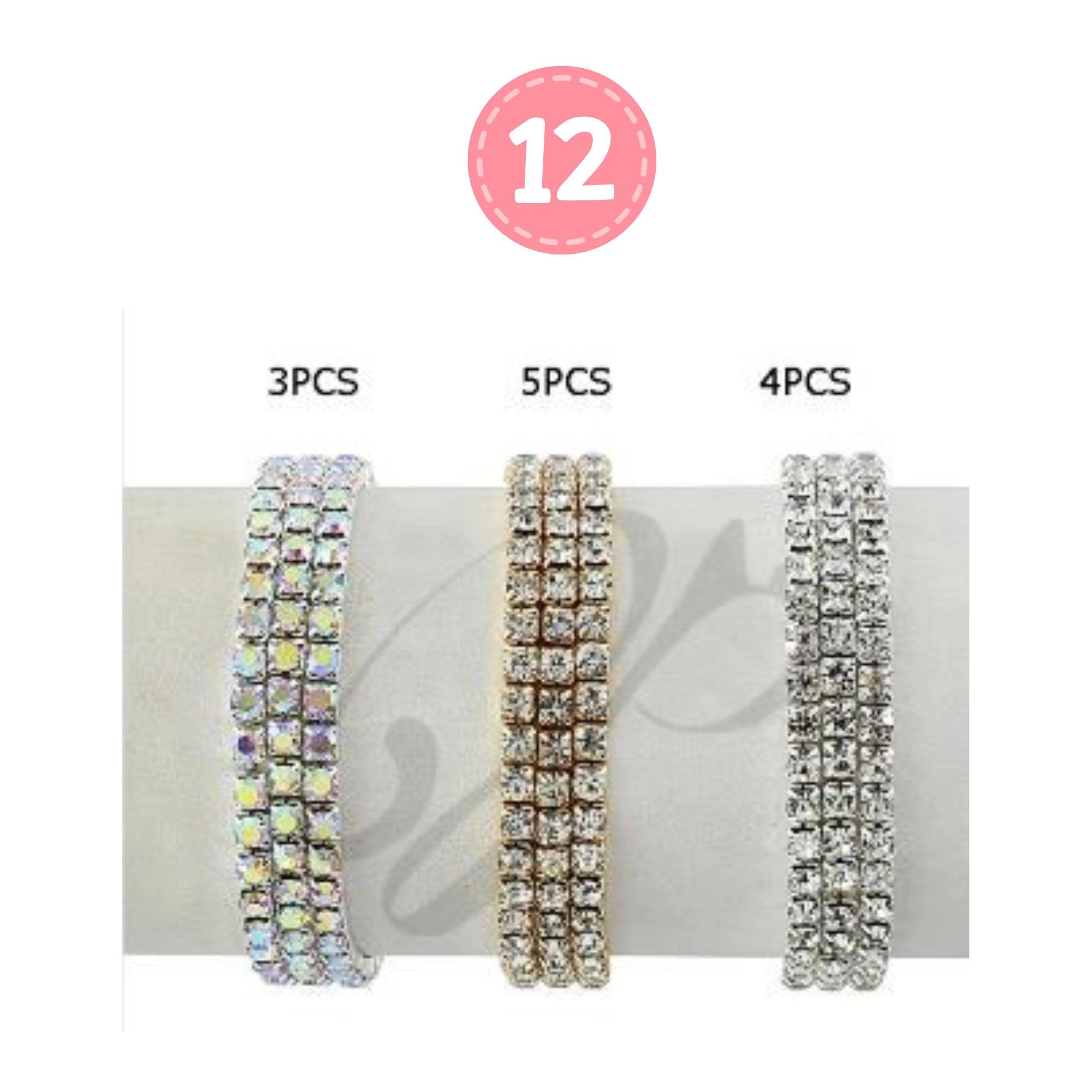 Gold Silver Triple Row Rhinestone Stretch Bracelet