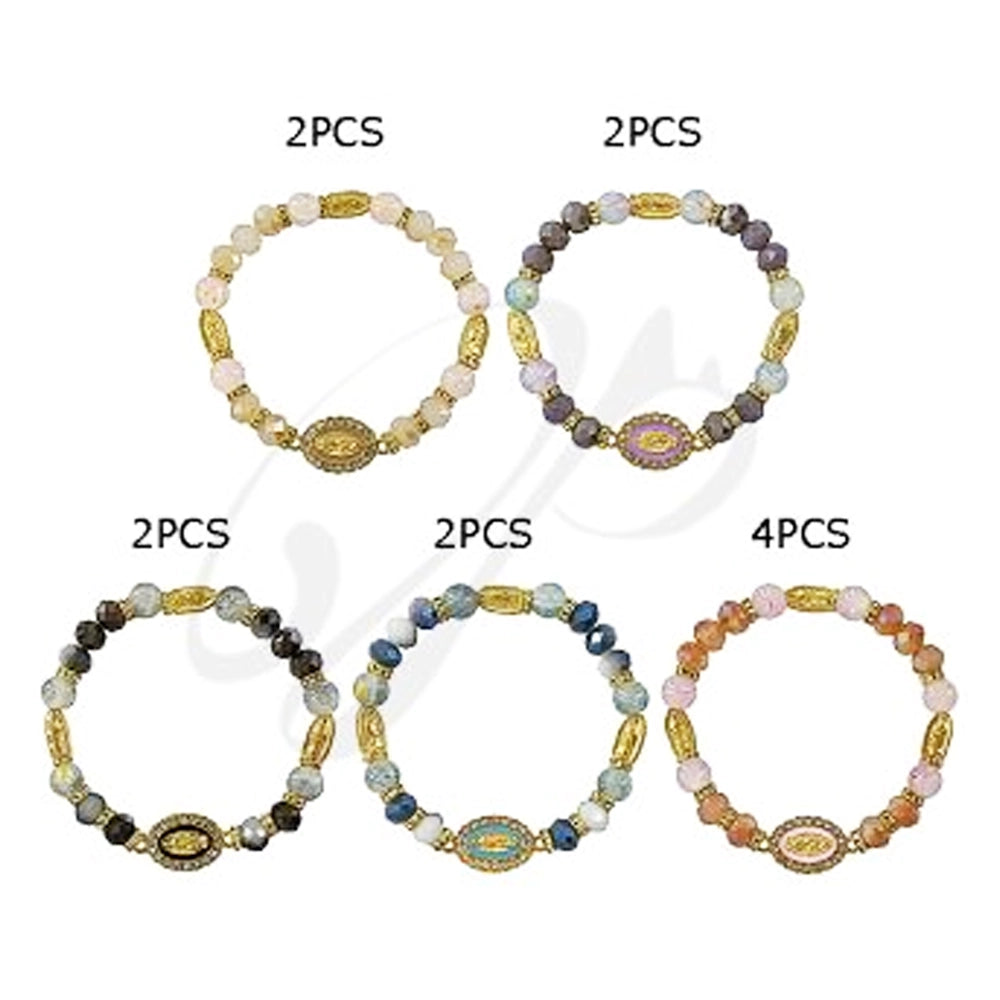Crystal Rhinestone Our Lady of Guadalupe Stretch Bracelet – 8mm Faceted Religious Beads with Gold-Tone Virgin Mary Medallion (BRC-47072)