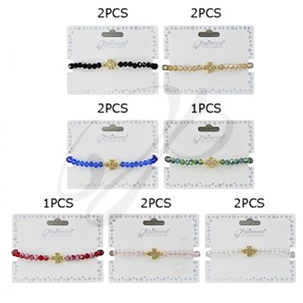 Crystal Rhinestone Cross Bolo Bracelet - Adjustable Beaded Faith Jewelry for Women & Girls (BRC-47075)