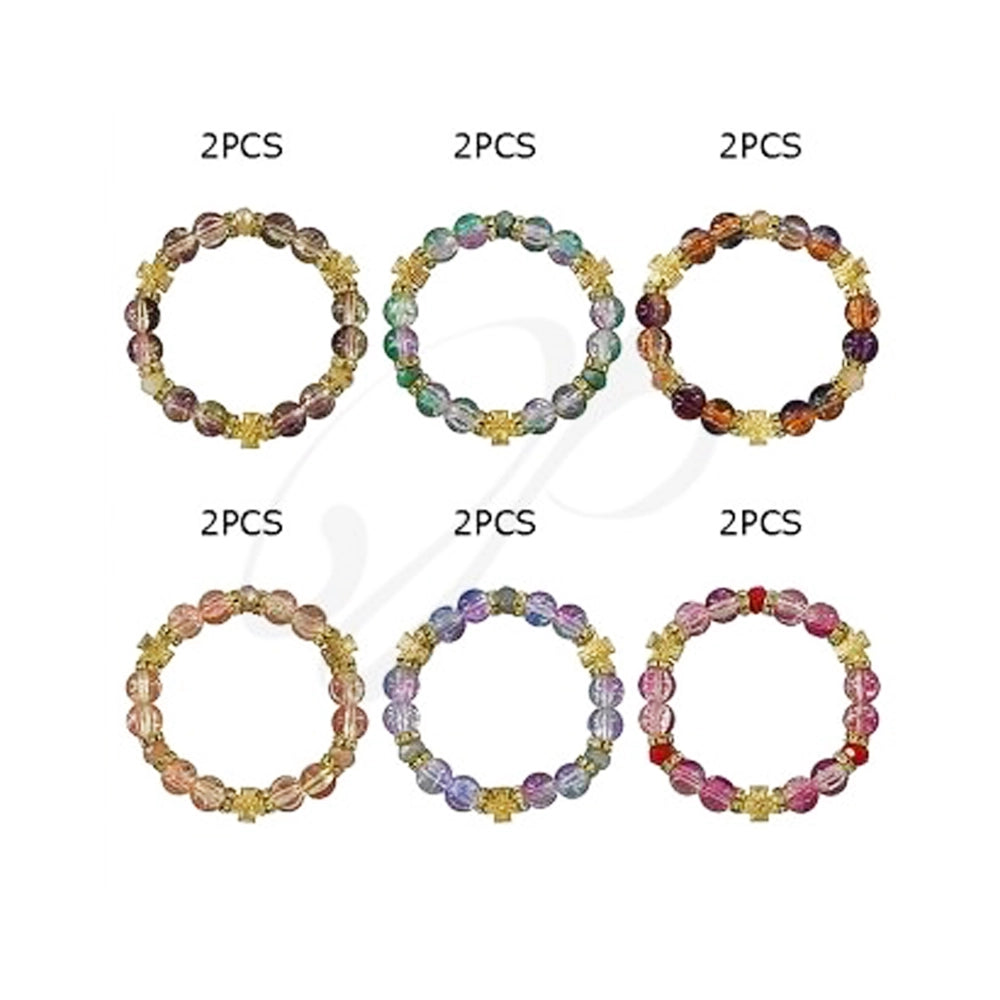 Exquisite Crystal Bead Bracelet Set with Gold Cross Accents (BRC-47078)