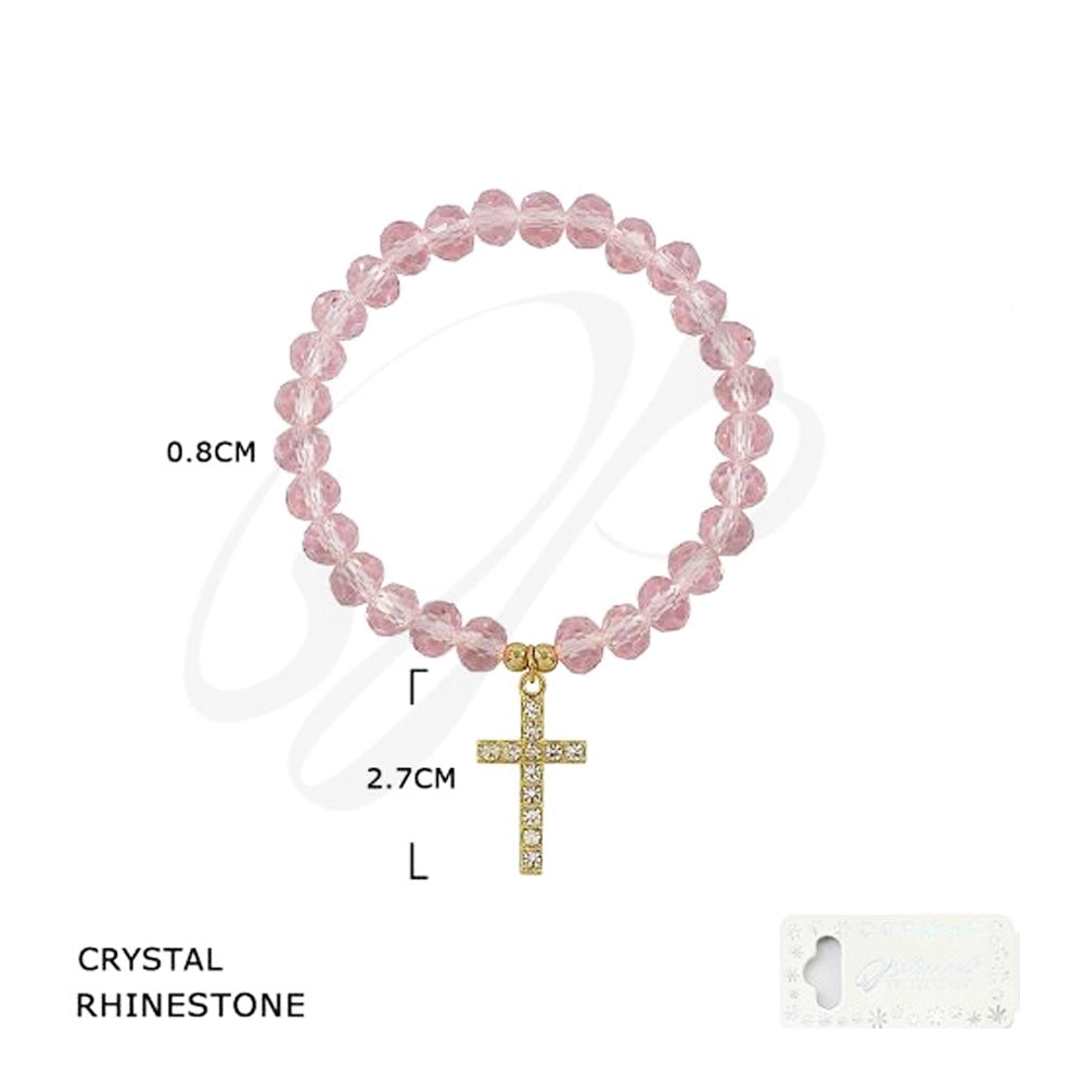 Sparkling Crystal Beaded Cross Charm Bracelet (BRC-47077)