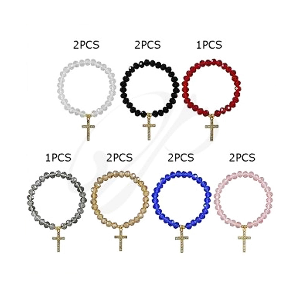 Sparkling Crystal Beaded Cross Charm Bracelet (BRC-47077)