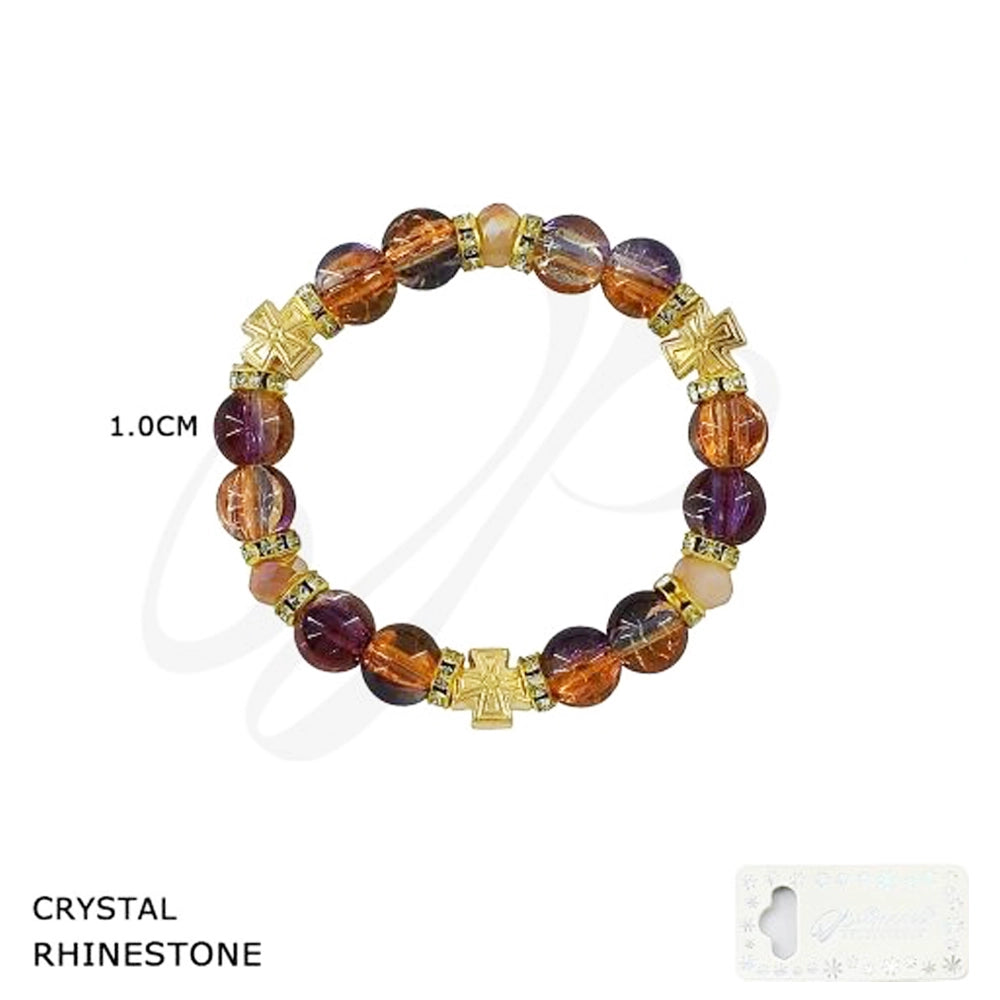 Exquisite Crystal Bead Bracelet Set with Gold Cross Accents (BRC-47078)