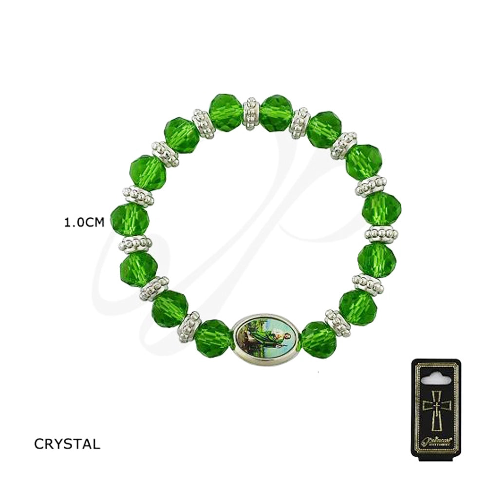St. Jude Green Crystal Beaded Stretch Bracelet (BRC-47089RE)