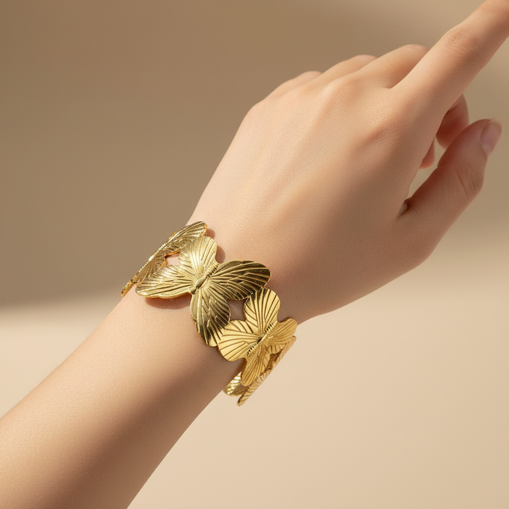 Gold Butterfly Cuff Bracelet | Wholesale Filigree Statement Bangle (BRC-5001GS)