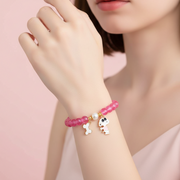 Cute Cartoon Dog Beaded Charm Bracelet | Pastel Crystal Bead Elastic Bracelet with Bone Charm for Kids & Teens (BRT-1301SN)