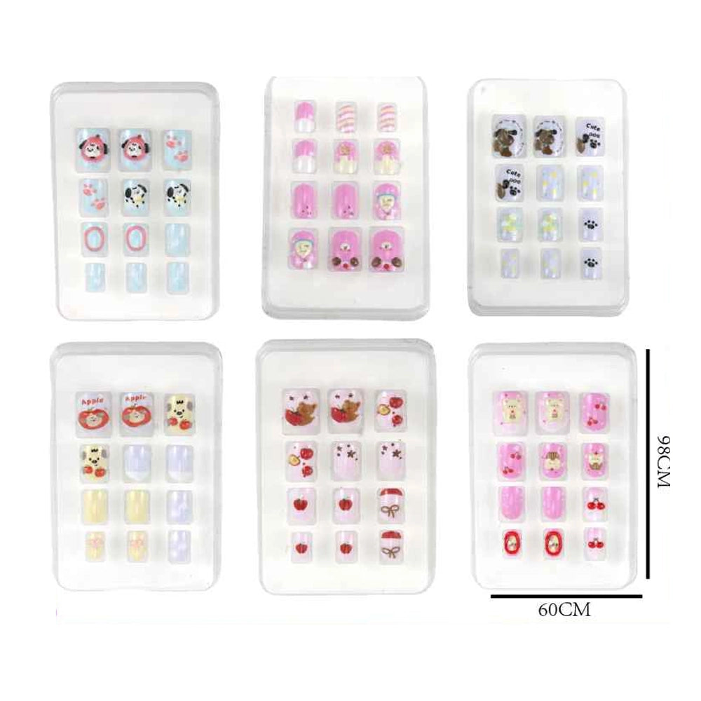 Adorn Kids Girl 12-Piece Cute Cartoon Press-On Nails for Kids - 6 Stylish Designs, Easy Application BT06