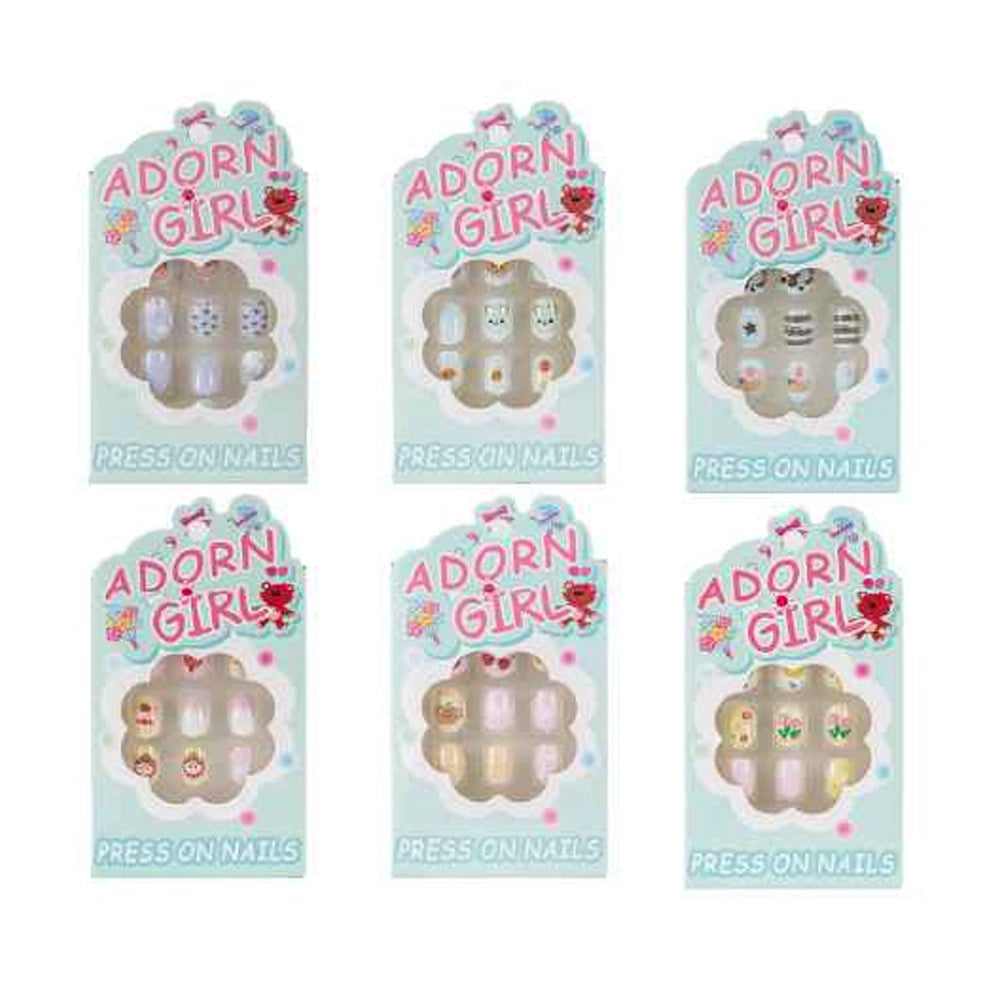 Adorn Girl Kids Press-On Nails – Cute Cartoon Art Fake Nails Set (72 Pieces) (BT07)