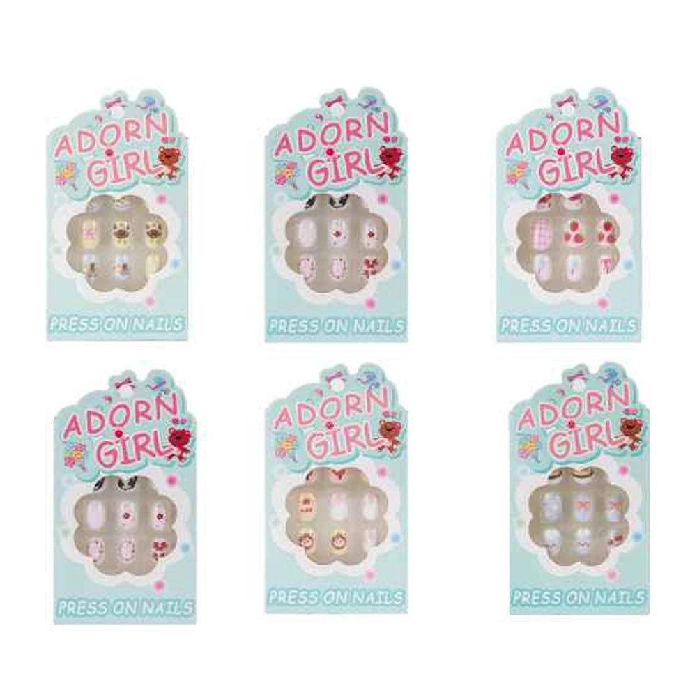 Adorn Girl Kids Press-On Nails Set - BT08 | Cute Cartoon Designs & Easy Application (12 Pcs/Pack) (BT08)