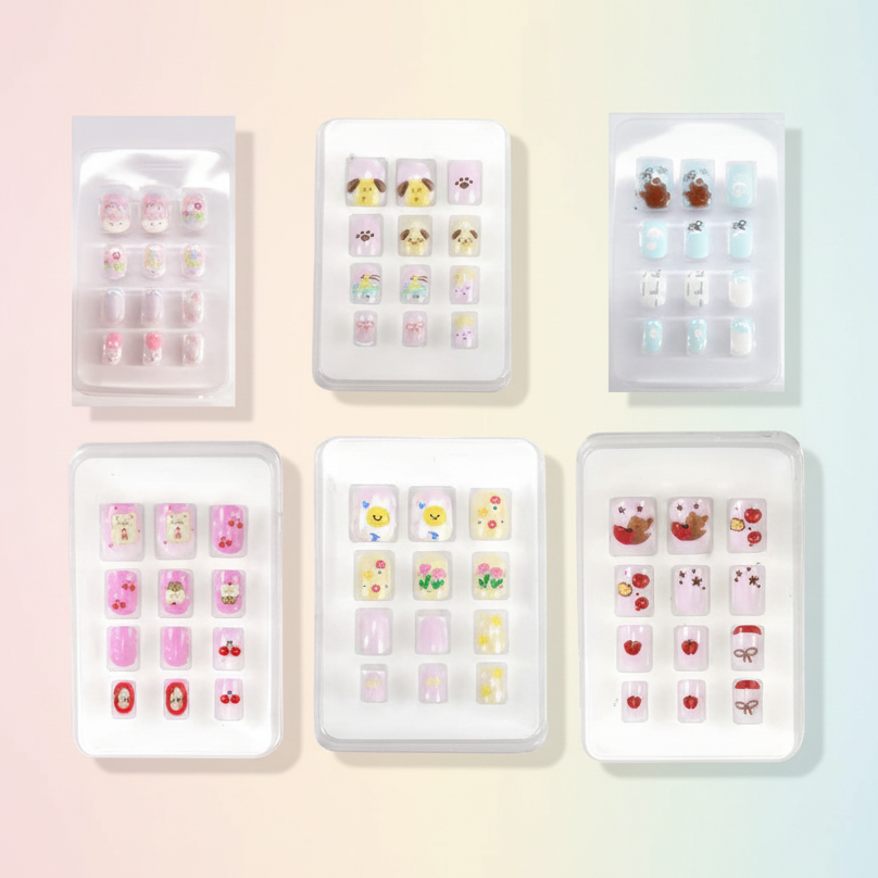 Kid's Press-On Nails Set | 12-Piece Cute Cartoon & Floral Falsies (BT09)