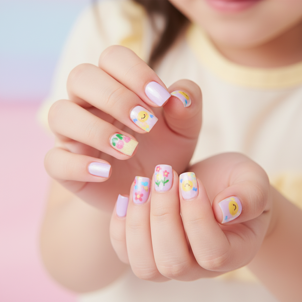 Kid's Press-On Nails Set | 12-Piece Cute Cartoon & Floral Falsies (BT09)
