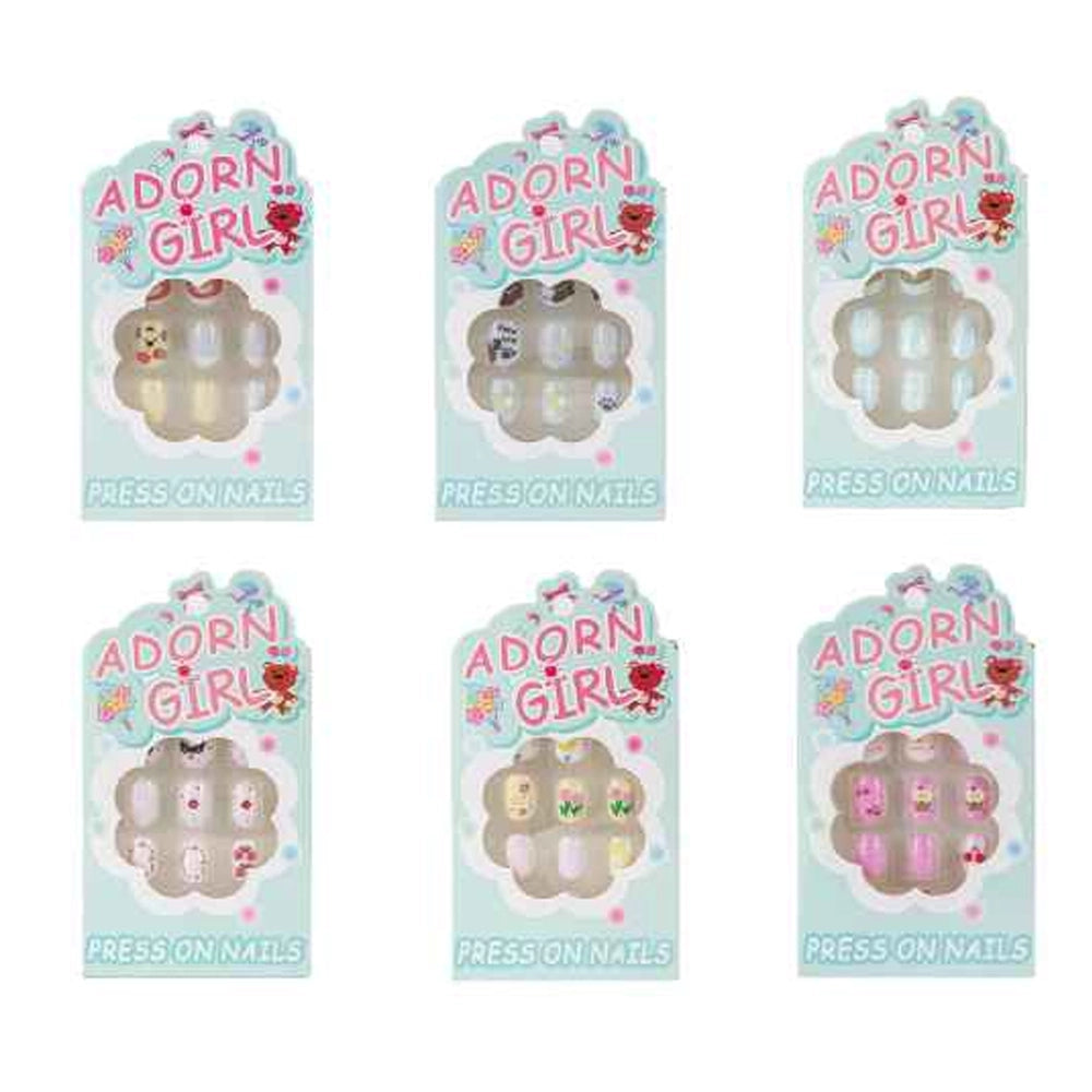 Adorn Girl Kids Press-On Nail Set - 12 Piece Cute DIY Manicure Kit with Floral & Animal Designs (BT13)