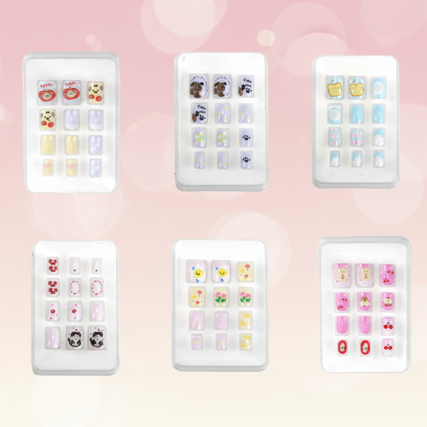 Adorn Girl Kids Press-On Nail Set - 12 Piece Cute DIY Manicure Kit with Floral & Animal Designs (BT13)