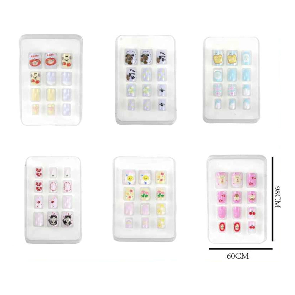 Adorn Girl Kids Press-On Nail Set - 12 Piece Cute DIY Manicure Kit with Floral & Animal Designs (BT13)