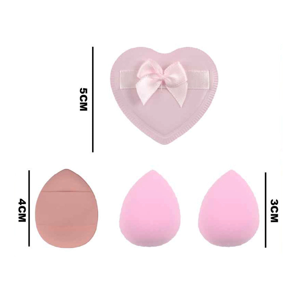 Heart-Shaped Makeup Sponge & Powder Puff Set (4-Piece Kit) (BT17)