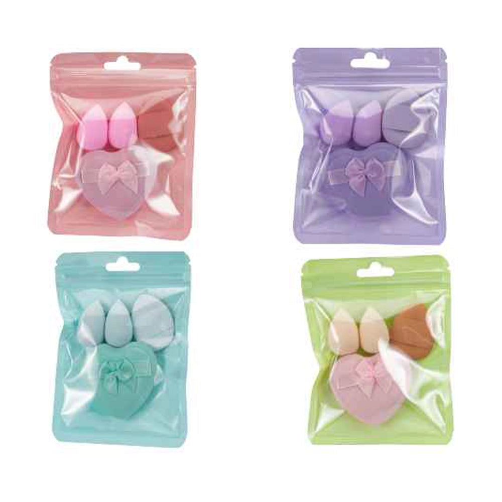 Heart-Shaped Makeup Sponge & Powder Puff Set (4-Piece Kit) (BT17)