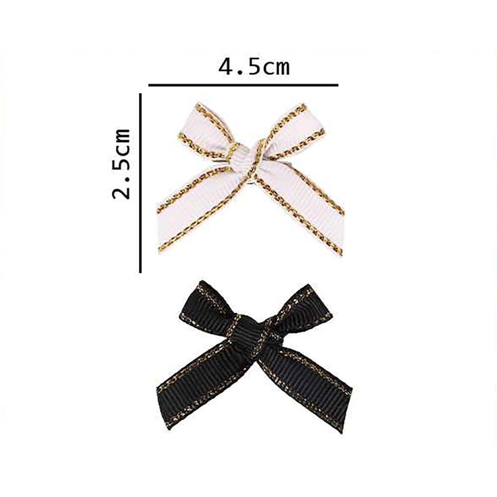 12pcs Small Ribbon Hair Bows – Elegant Black & White Mini Hair Clips with Gold Border (BW05BW)