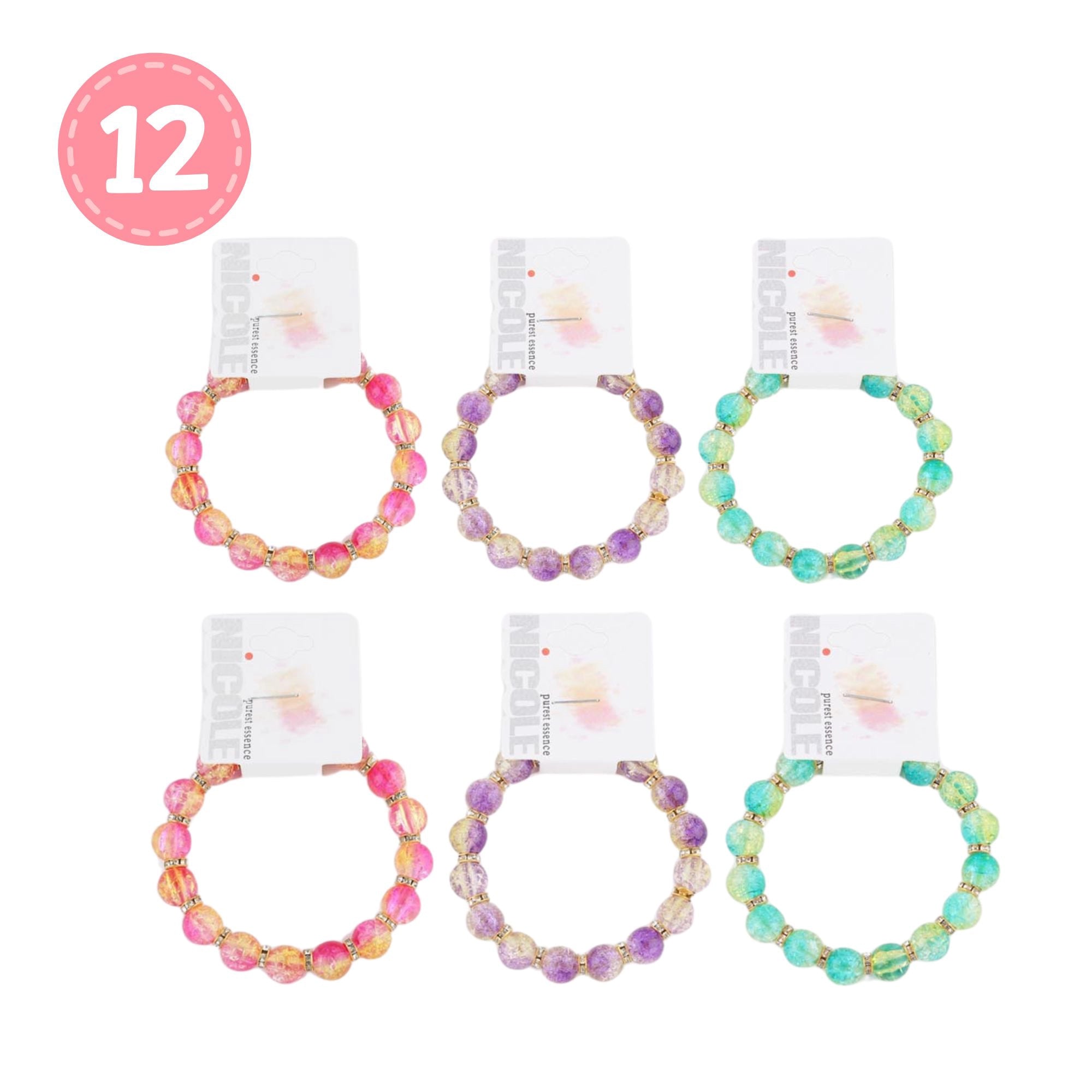 Beaded Charm Bracelet Ombre Color - Fun Stretch Bracelet for Women and Girls