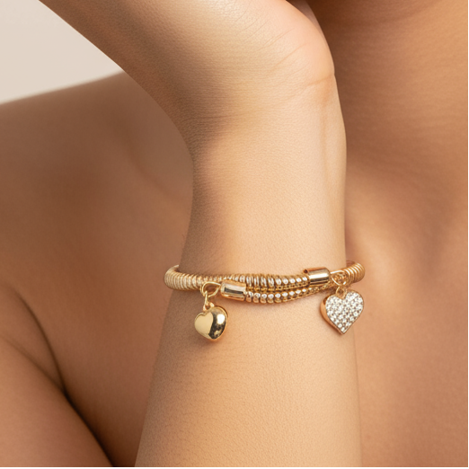 Elegant Gold/Silver-Tone Heart Charm Fashion Bracelet