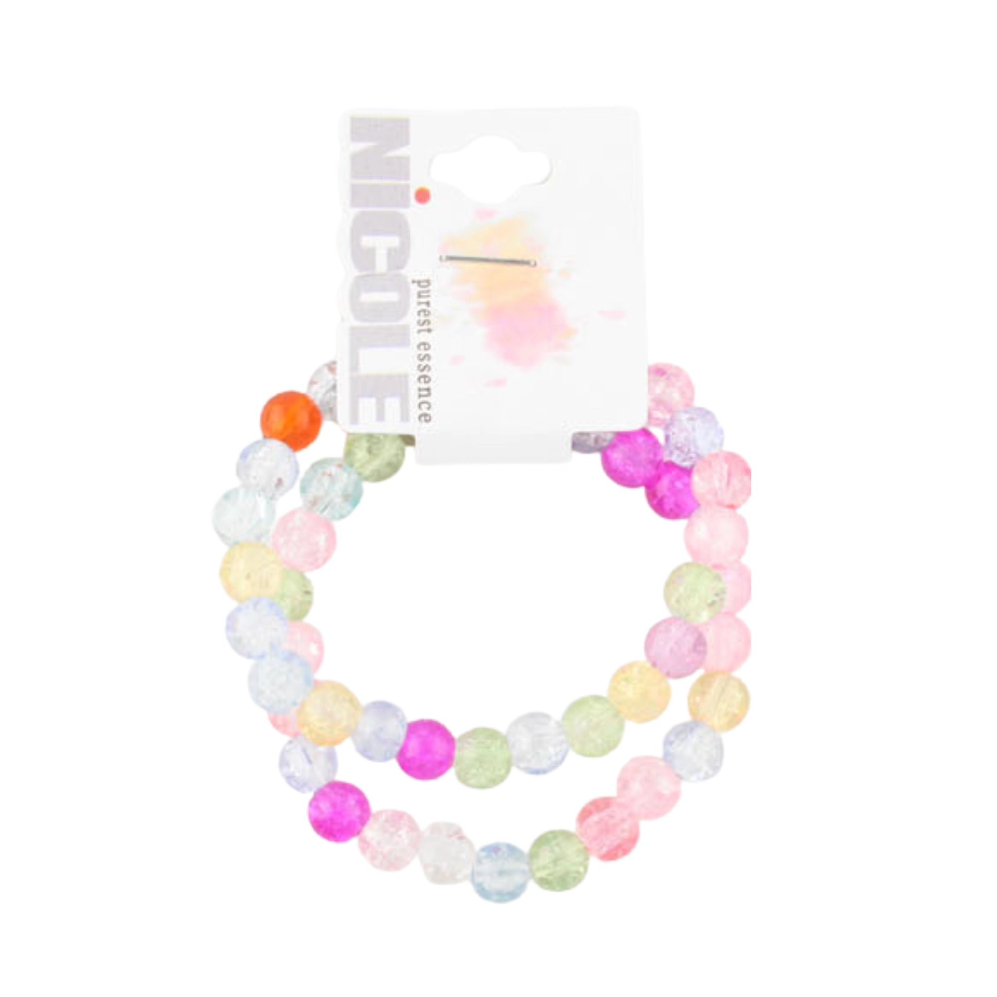 Pastel Crackle Acrylic Bead Stretch Bracelet Set – Colorful Iridescent Beaded Jewelry for Women