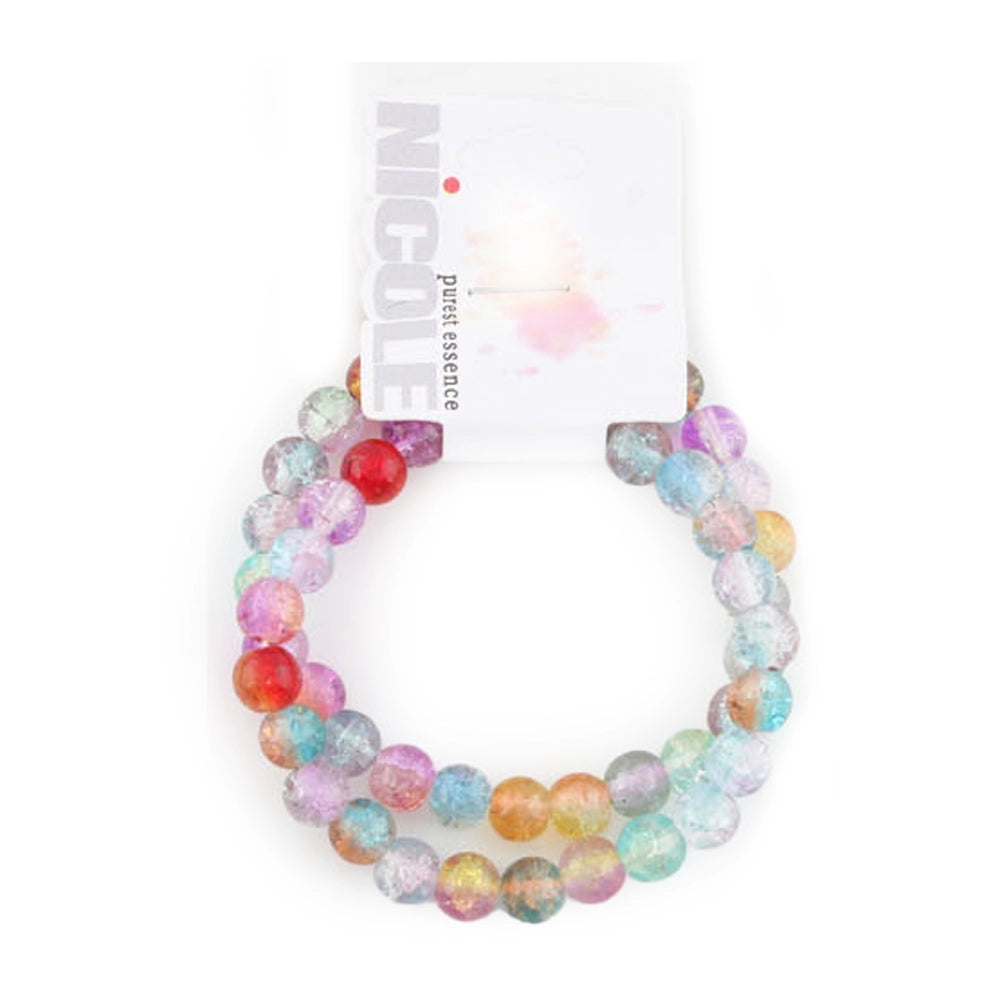 Colorful Elastic Beaded Jewelry - Multicolor Iridescent Crackle Acrylic Bead Stretch Bracelet