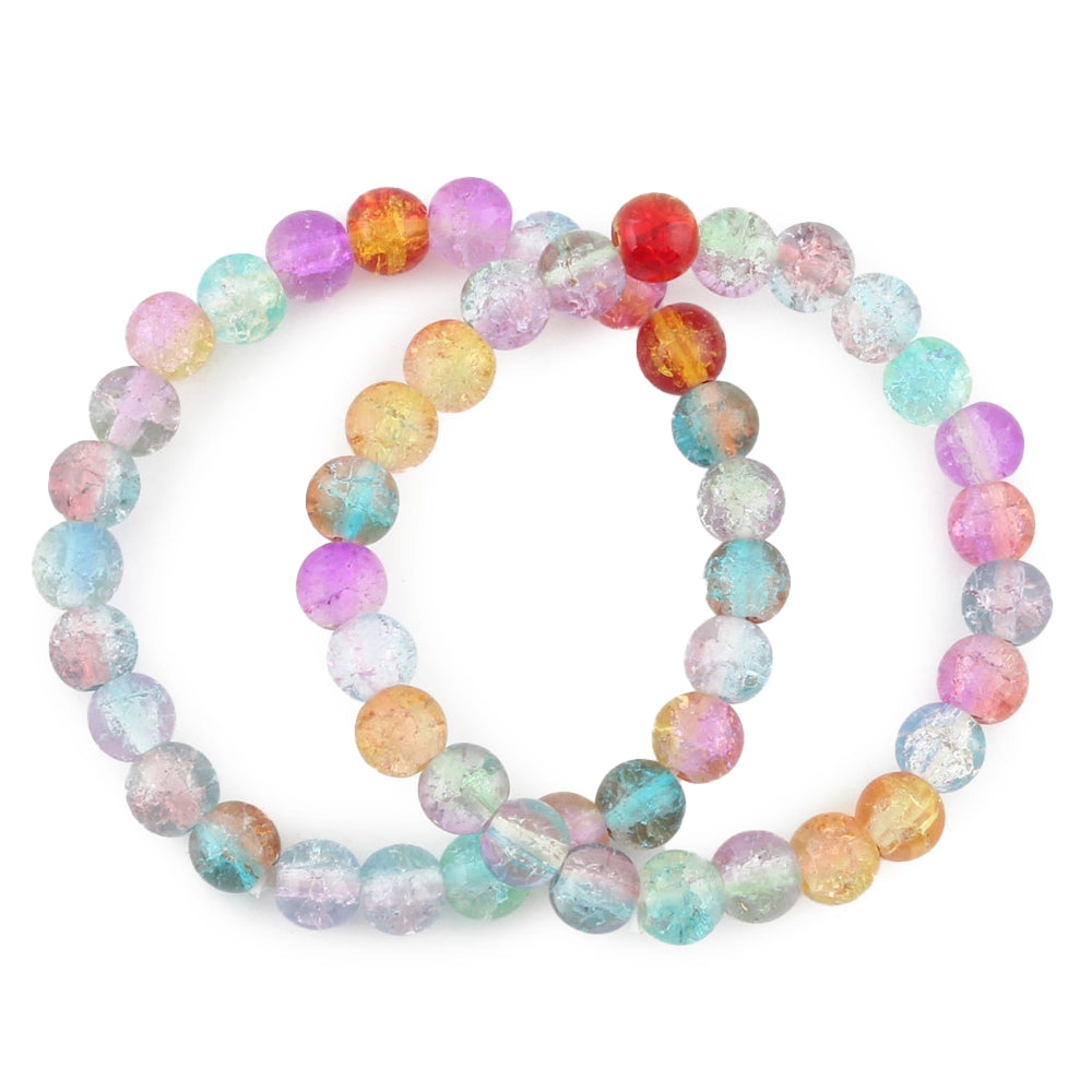 Colorful Elastic Beaded Jewelry - Multicolor Iridescent Crackle Acrylic Bead Stretch Bracelet