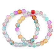 Colorful Elastic Beaded Jewelry - Multicolor Iridescent Crackle Acrylic Bead Stretch Bracelet