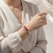 Silver Charm Bangle Bracelet with Beads – Heart & Flower Charms