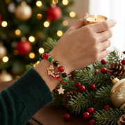 Women’s Christmas Holiday Gingerbread Bear, Jingle Bell & Star Charm Beaded Stretch Bracelet – Festive 12-Piece Wholesale Assortment Pack (CB2839)