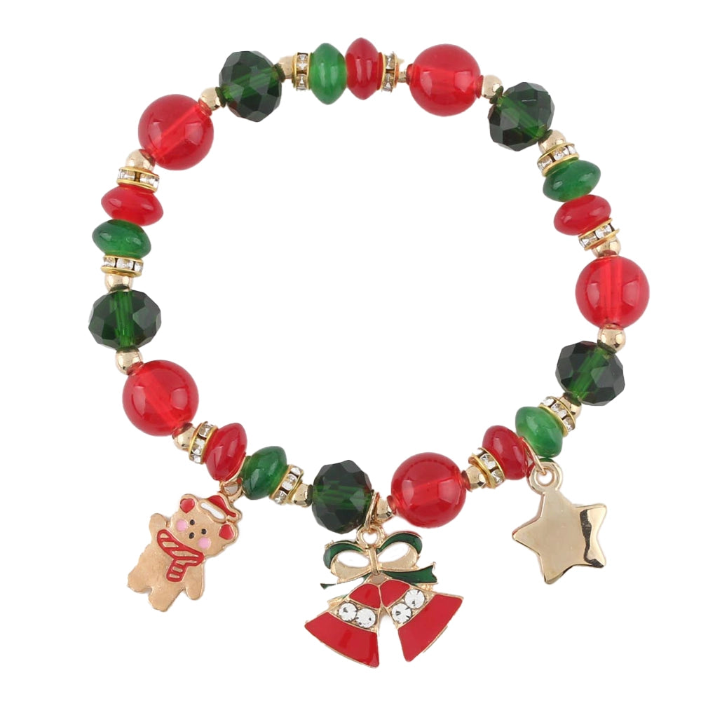 Christmas Beaded Charm Bracelet – Holiday Bracelet with Bear Bells Star