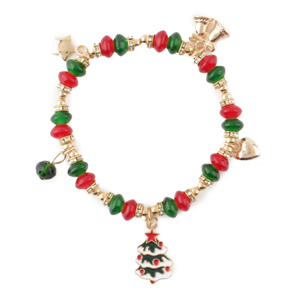Christmas Beaded Charm Bracelet – Holiday Bracelet with Christmas Tree, Bell, Heart, and Star