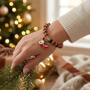 Women’s Christmas Holiday Reindeer & Jingle Bell Charm Beaded Stretch Bracelet – 12pcs (CB2837)