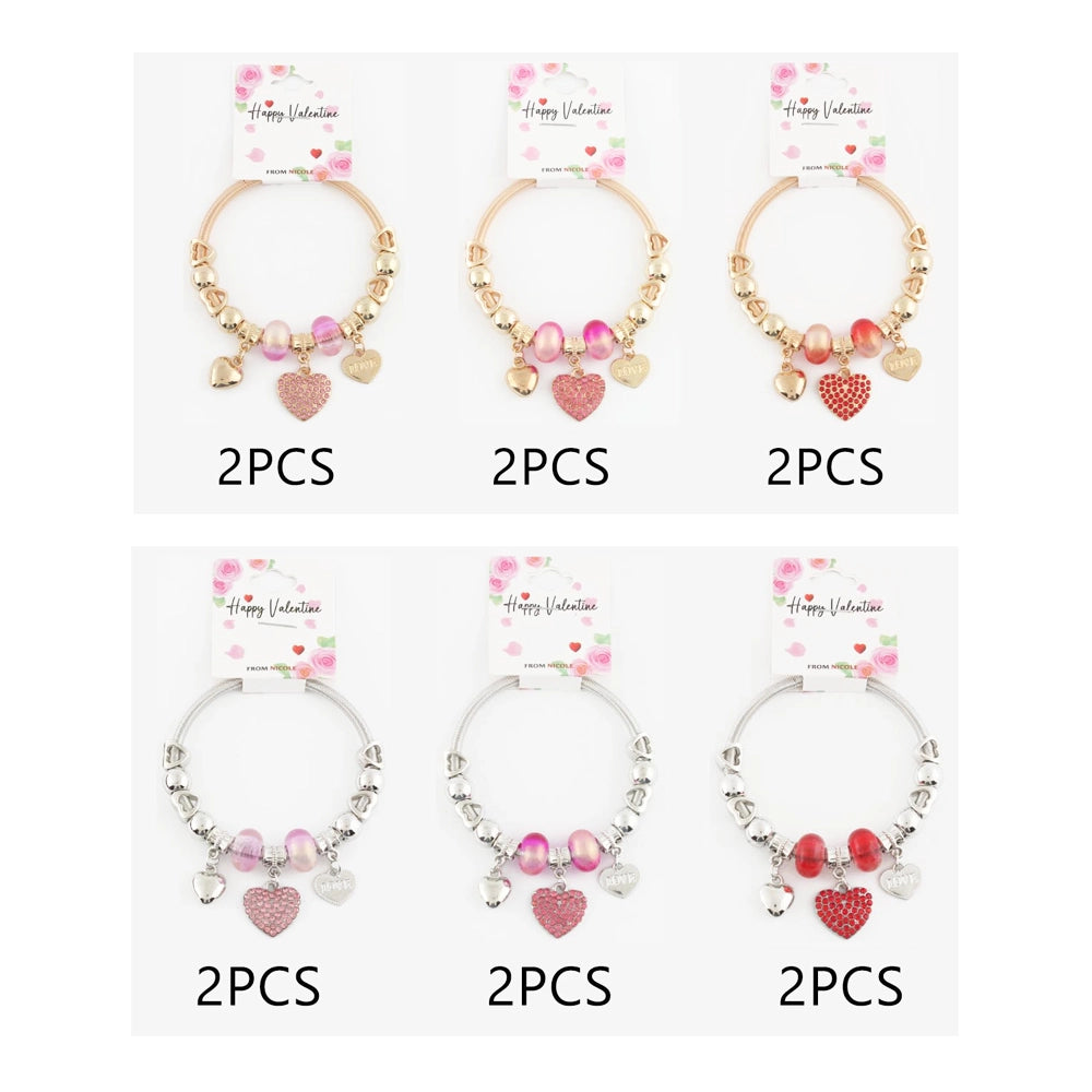 Romantic Crystal Heart Charm Bangle Bracelet – "Love" Pendant & Rhinestone Beads – Perfect Valentine’s Day Gift