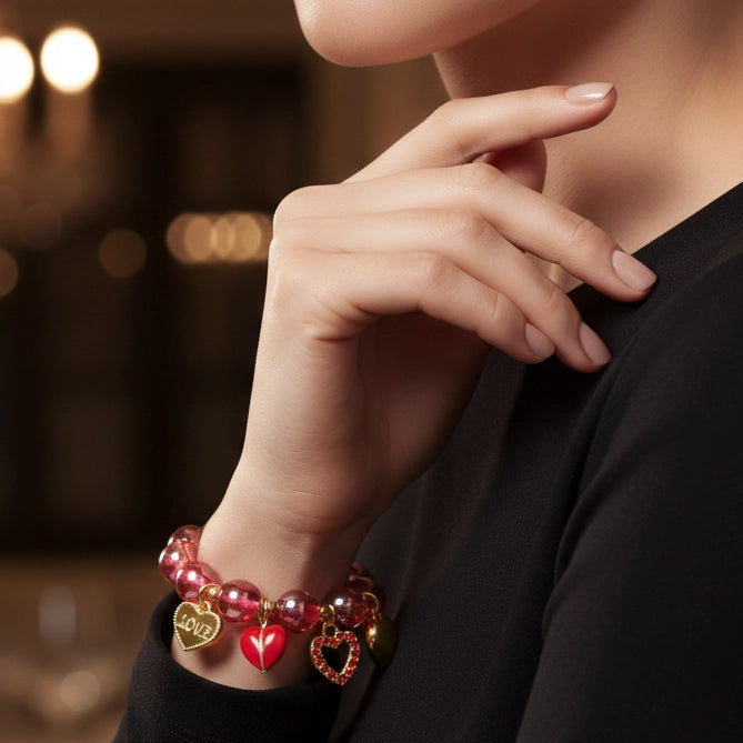 Beaded Heart Charm Bracelet (CB2406)