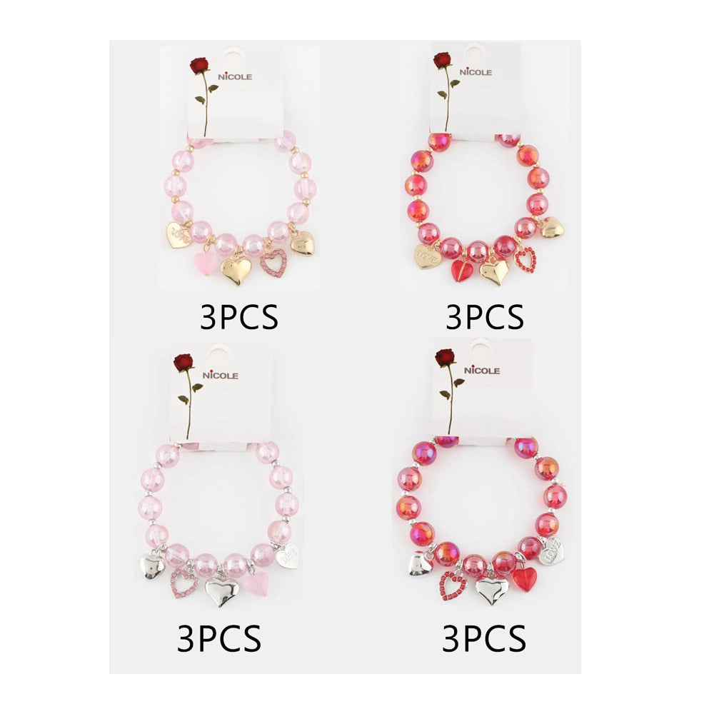 Beaded Heart Charm Bracelet (CB2406)