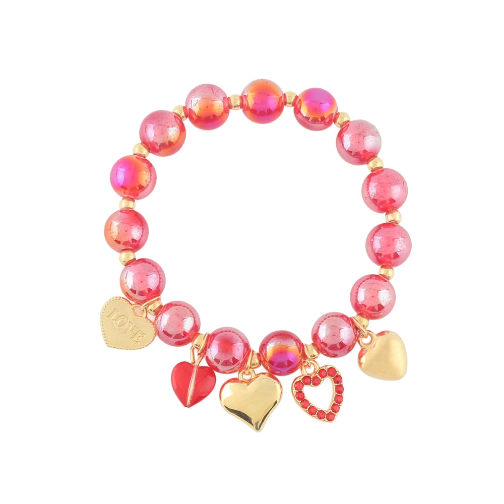 Beaded Heart Charm Bracelet (CB2406)
