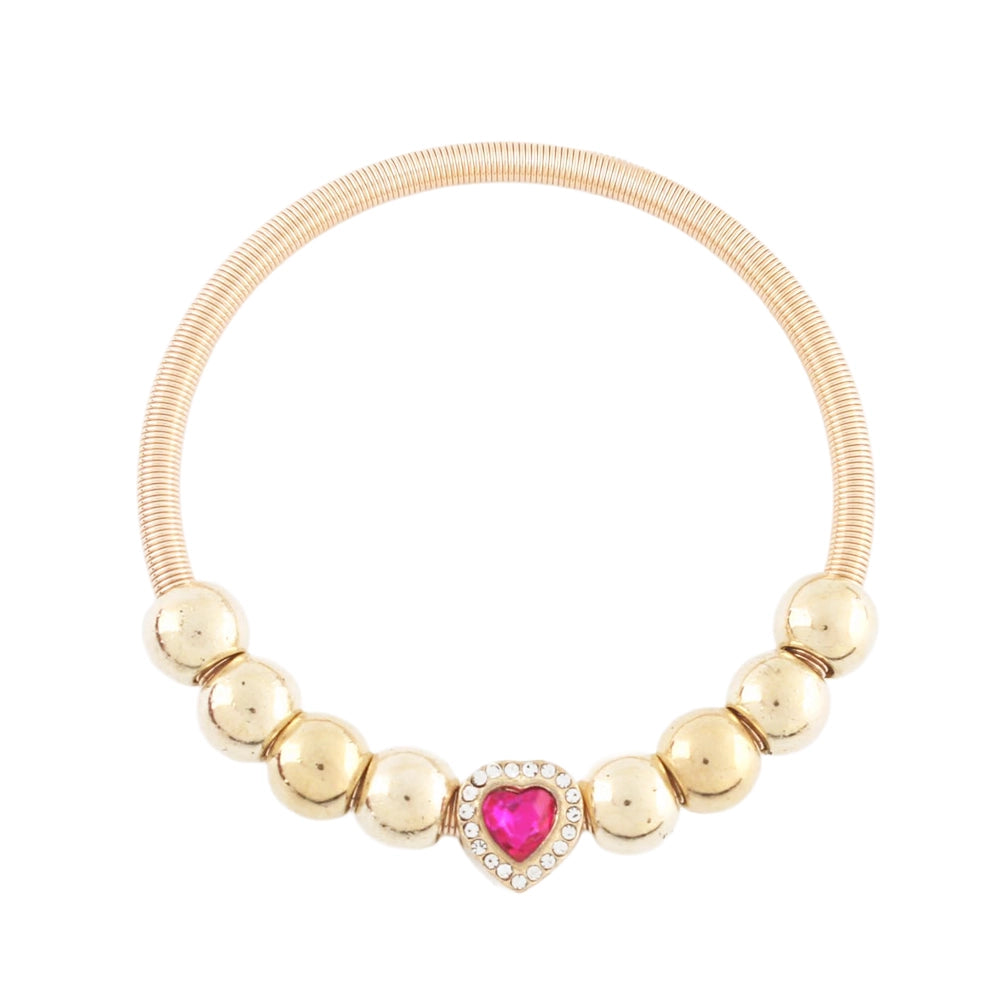 Sparkly Crystal Heart Charm Bracelet | Gold & Silver Tone Stretch Bangle | Perfect Valentine’s Gift
