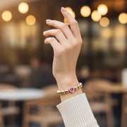 Sparkly Crystal Heart Charm Bracelet | Gold & Silver Tone Stretch Bangle | Perfect Valentine’s Gift