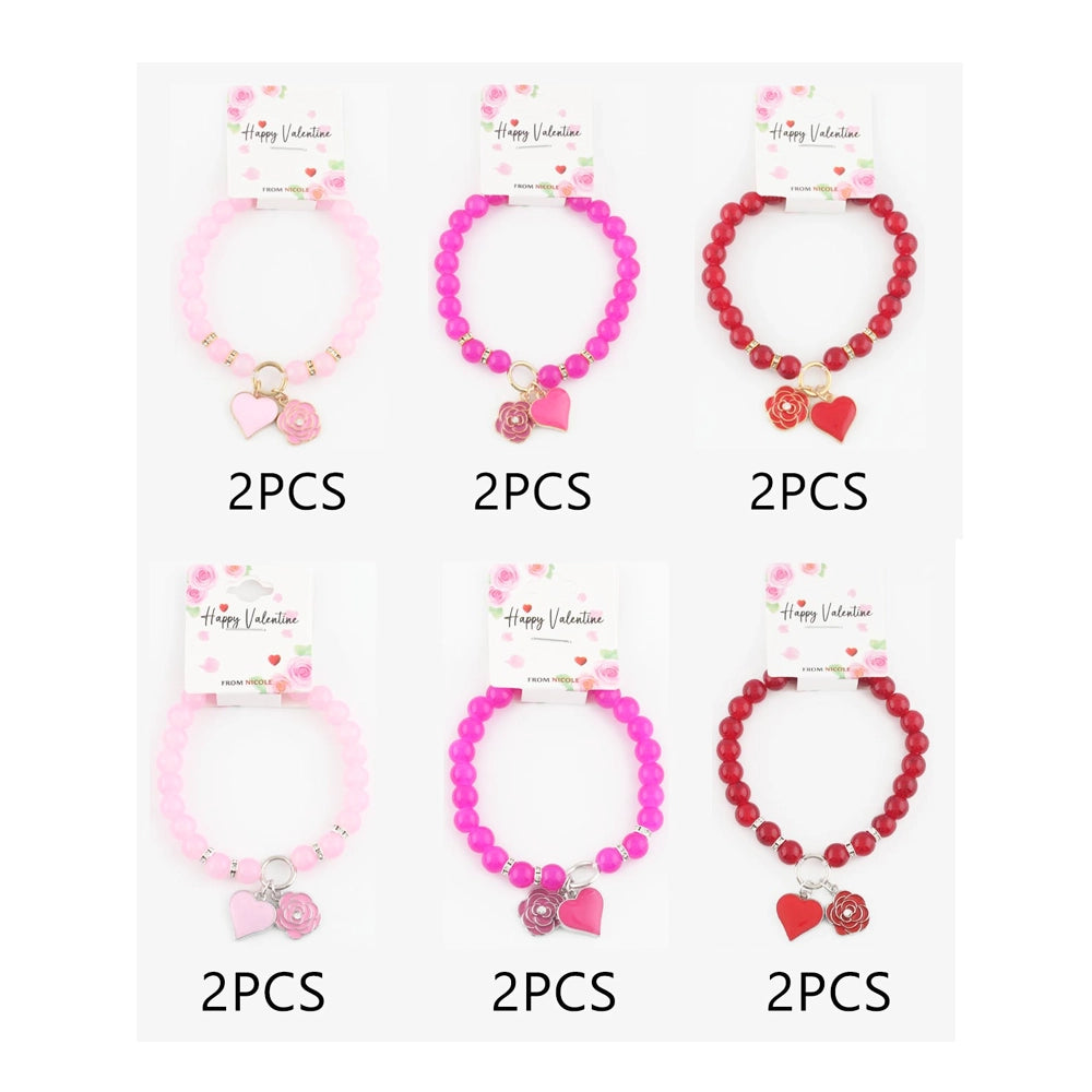 Sweet Valentine Beaded Charm Bracelet – Rose & Heart Edition