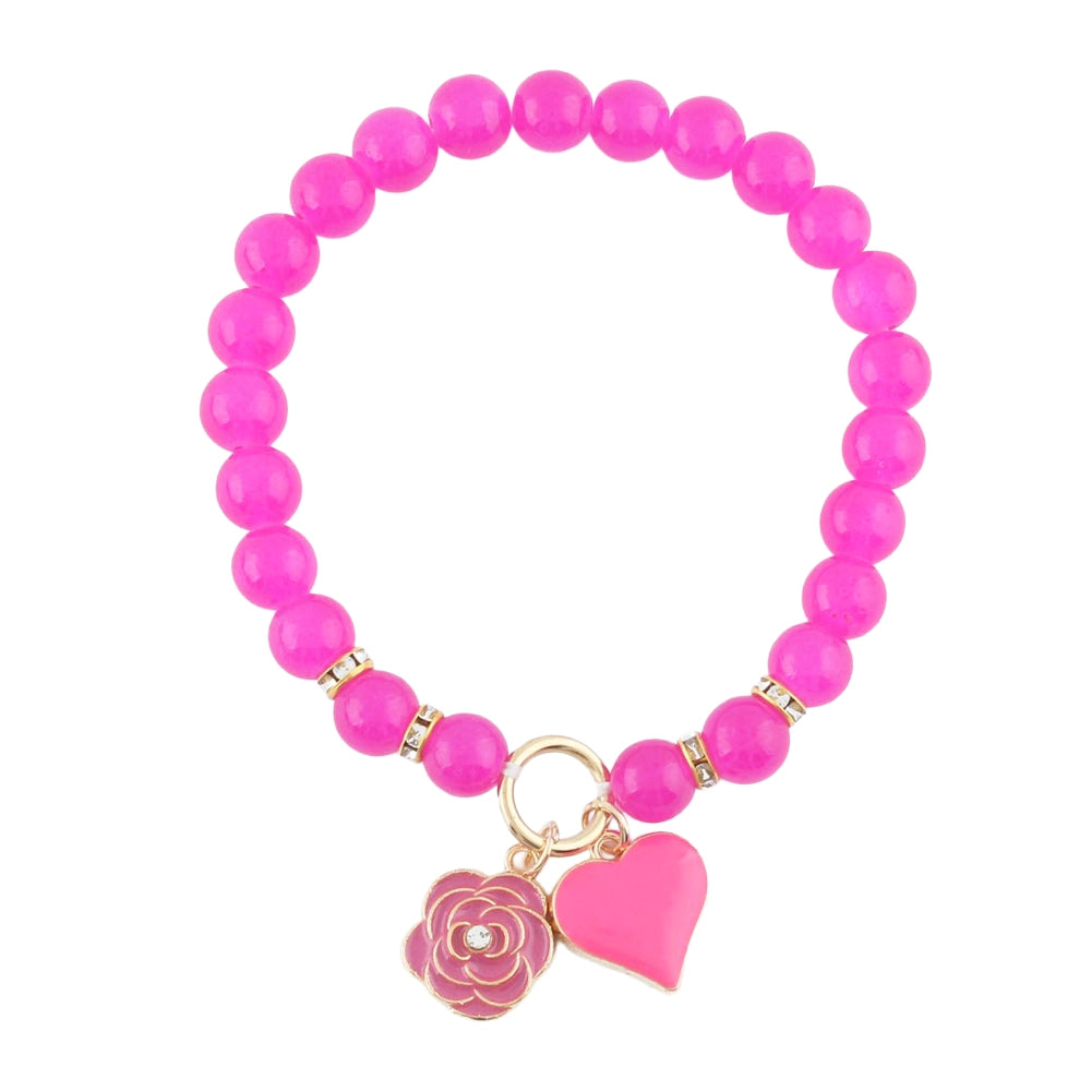 Sweet Valentine Beaded Charm Bracelet – Rose & Heart Edition